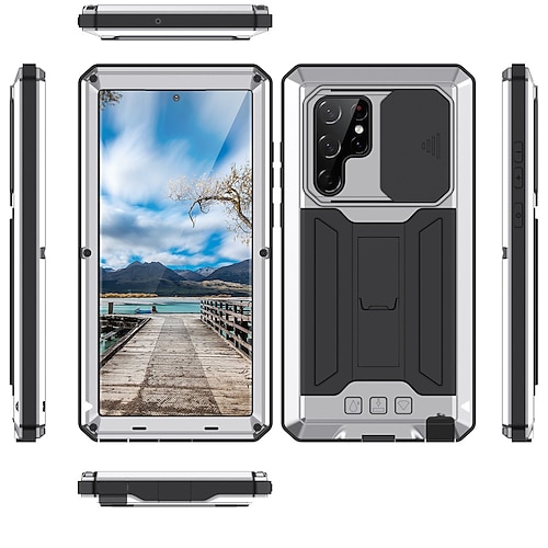 Handy Hülle Handyhüllen Für Samsung Galaxy S25 S23 Ultra Plus S22 Plus Ultra Robust Staubdicht Eckenschutz Ständer Geometrisches Muster Metall Image