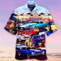 Herren Hemd Hawaiihemd Sommerhemd Grafik-Shirt Auto Umlegekragen Gelb Rote Purpur Regenbogen Outdoor Strasse 3D-Druck Button-Down Bekleidung Modisch Designer Brautkleider schlicht Atmungsaktiv