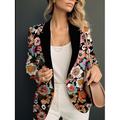 Damen Blazer Sakko B¨¹ro Bedruckt Blume Atmungsaktiv Modisch Regular Fit Oberbekleidung Langarm Frühling Schwarz S