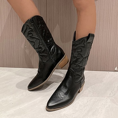 Stilvolle weiße Cowboystiefel für Damen, halbhohe Stiefel mit bestickten Details für lässige und Western-Outfits Image