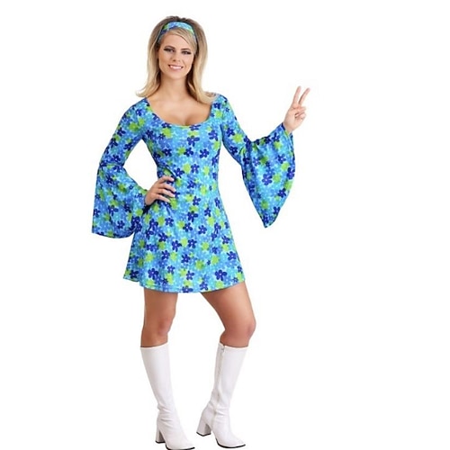 Retro Vintage 1970er Disko Kleid Stirnband Hippie Blumen Kostüm Damen Halloween Karneval Maskerade Leistung Veranstaltung / Fest Pride Parade Erwachsene Kleid Stirnband Frühling Sommer Image