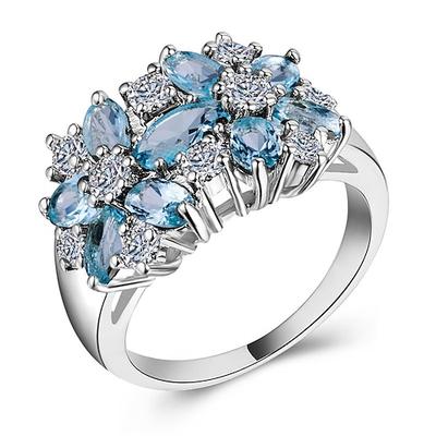 silberner ovaler schnitt rot schwarz grün blau kubischer zirkonia floral cluster ring frauen multicolor cocktail ring cluster blume jahrestag hochzeit verlobung Image