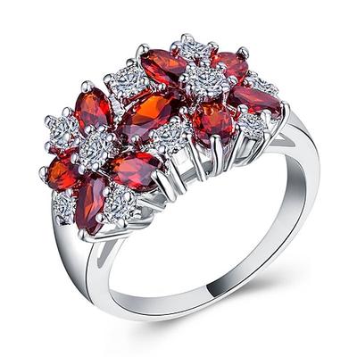 silberner ovaler schnitt rot schwarz grün blau kubischer zirkonia floral cluster ring frauen multicolor cocktail ring cluster blume jahrestag hochzeit verlobung Image