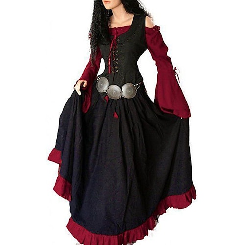 Mittelalterlich Renaissance Cocktailkleid Cosplay Kostüm Abschlussballkleider Wikinger Outlander Übergrössen Ranger Elfen Kostüm Damen Keltisch Halloween Karneval Maskerade Party LARP Image