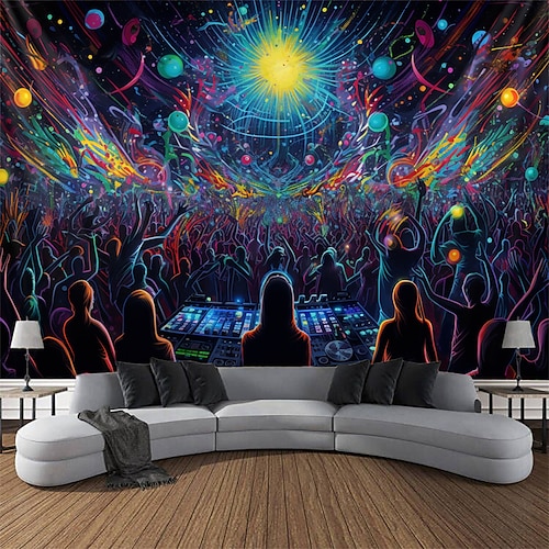 Schwarzlicht-Wandteppich, UV-reaktiv, leuchtet im Dunkeln, Party, Neon, Trippy, Misty Bar, Konzert, Wandteppich, Wandbild für Wohnzimmer, Schlafzimmer Image