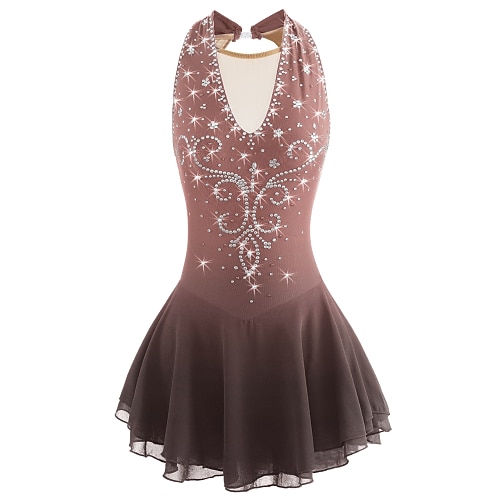 Eiskunstlaufkleid Damen Mädchen Eislaufen Kleider Schwarz Weiß Gelb Patchwork Rückenfrei Gitter Spandex Hochelastisch Praxis Wettbewerb Eiskunstlaufkleidung Mit Steinen verziert Strass Ärmellos Image