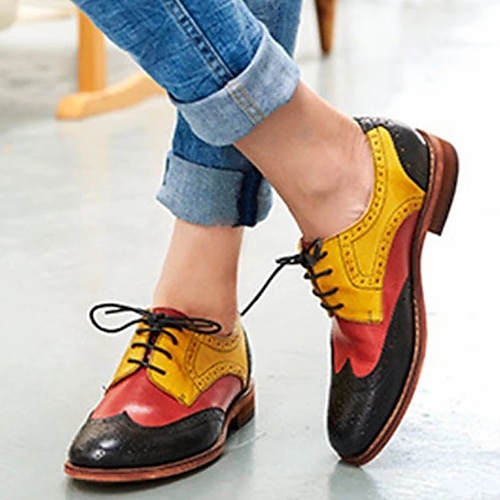 Herren-Oxford-Schuhe im Vintage-Stil im Brogue-Stil – dreifarbiges Kunstleder in Schwarz, Rot und Gelb mit klassischer Flügelkappe, perfekt für formelle oder Retro-Events Image
