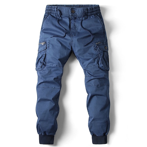 Herren Cargo-Hosen Cargohose Hose Taktisch Kordelzug Elastischer Bund Mehrere Taschen Einfach Außenbereich Atmungsaktiv Volle Länge Lässig Täglich Lässig Taktisch Armeegrün Schwarz Mikroelastisch Image