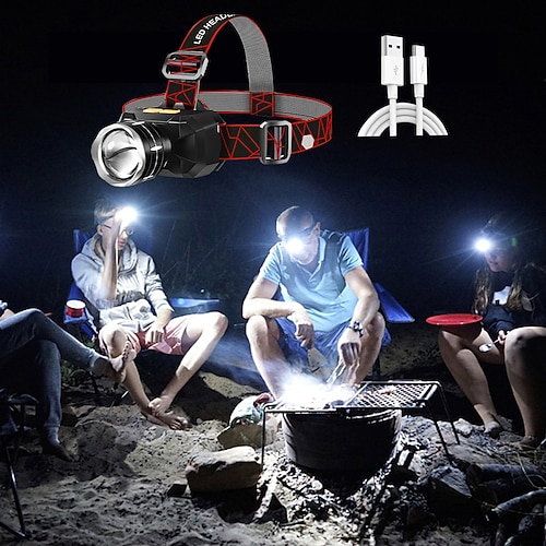 led scheinwerfer wasserdicht outdoor camping angeln laterne usb wiederaufladbar xhp50 18650 lib scheinwerfer 3 modi zoom kopf taschenlampe Image