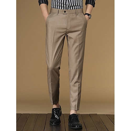 Herren Anzughosen Karottenhose Hose Hosen Anzughose Tasche Glatt Anti-Falten Atmungsaktiv Knöchellänge Hochzeit Geschäft Casual Modisch Ausgefallene Dünn Schwarz Rosa Mikro-elastisch Image
