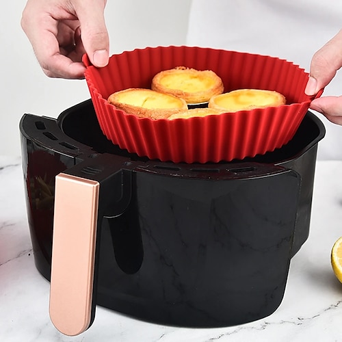 2 Stück wiederverwendbare Heißluftfritteuse Silikontopf Backofen Backblech für Pizza Airfryer Silikonkorb Brathähnchen Grillpfanne Matte für die Küche