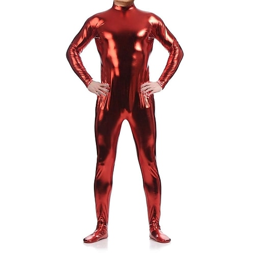 Glänzende Zentai-Anzüge Ganzkörperanzug Bodysuit Karnevalskostüm Ganzkörperanzug Herren Damen Sex Einfarbig Elasthan Latex Kostüm für Halloween Maskerade Erwachsene Image