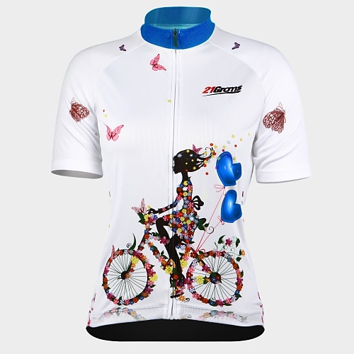 Damen Radtrikot Gemustert Blumenmuster Blume Kurzarm Fahhrad Trikot Oberteil mit 3 Gesäßtaschen Mountainbike MTB Straßenradsport Schnelltrocknend Anatomisches Design UV-beständig Frontreißverschluss Image