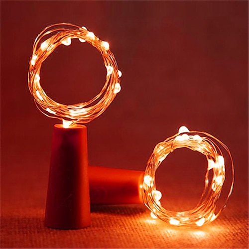1/2/6/10 Stück LED-Lichterkette für Weinflaschen, 2 m, 20 LEDs mit Korken, warmweiß, weiß, mehrfarbig, rot, blau, wasserdicht, Lichterkette, Weihnachtsdekoration, Hochzeit, batteriebetrieben Image