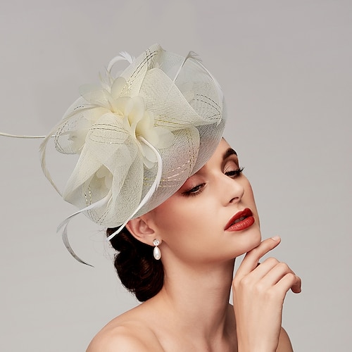 Federn/Netz-Fascinator, Kentucky-Derby-Hut/Kopfschmuck mit Feder/Mütze/Blume, 1 Stück, Hochzeit/Valentinstag/Valentinstag-Kopfschmuck Image