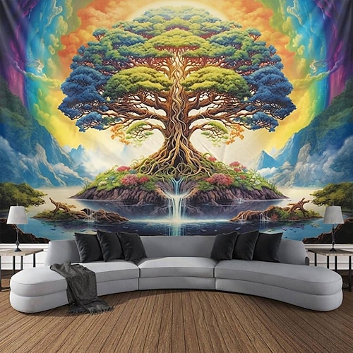 Baum des Lebens 3D-Hängeteppich, Hippie-Wandkunst, großer Wandteppich, Wanddekoration, Fotografie, Hintergrund, Decke, Vorhang, Zuhause, Schlafzimmer, Wohnzimmer, Dekoration Image