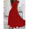 Damen Maxikleid Weißes Kleid Casual kleid Chiffon-Kleid Einfarbig Brautkleider schlicht Reifen Outdoor Täglich Verabredung Rüschen Kurzarm V Ausschnitt Kleid Regular Fit Weiß Rosa Rote Sommer Frühling