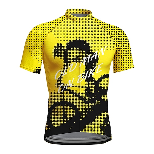 Herren Radtrikot Grafik Lustig ALTER MANN AUF DEM FAHRRAD Kurzarm Fahhrad Trikot Oberteil mit 3 Gesäßtaschen Mountainbike MTB Straßenradsport Schnelltrocknend Reflektierende Streifen Rückentasche Image