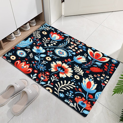Bunte Blumen-Fußmatte, Fußmatten, waschbare Teppiche, Küchenmatte, rutschfester, ölbeständiger Teppich, Innen- und Außenmatte, Schlafzimmer-Dekoration, Badezimmermatte, Eingangsteppich Image