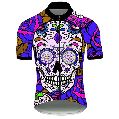 Herren Radtrikot Schädel Gemustert Zuckerschädel Kurzarm Fahhrad Trikot Oberteil mit 3 Gesäßtaschen Mountainbike MTB Straßenradsport Radfahren Schnelltrocknend UV-beständig Reflektierende Streifen Image