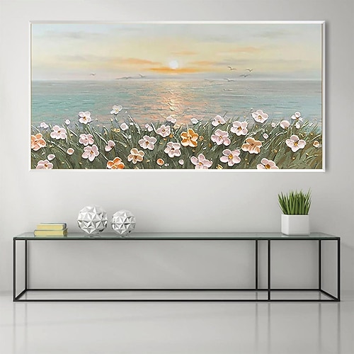 Handgemalte Blumen-Ölgemälde auf Leinwand, moderne Hochzeitsdekoration, Blumen-Baum-Ölgemälde, Wandkunst, Landschaftsgemälde für Wohnzimmer, Heimdekoration, Schlafzimmer, fertig zum Aufhängen oder auf Image