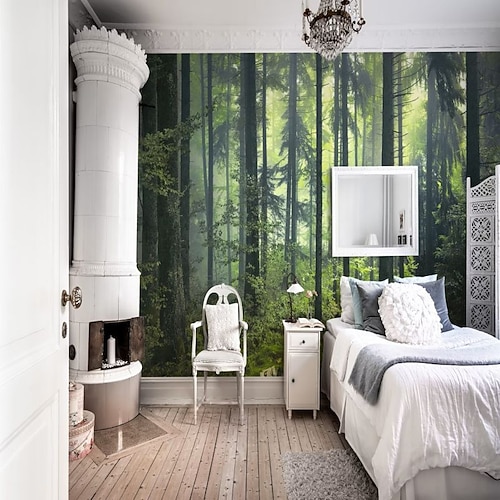 Coole Tapeten, Naturtapete, Wandbild, Wald-Wandverkleidung, Aufkleber, abziehen und aufkleben, entfernbares PVC/Vinyl-Material, selbstklebend/Kleber erforderlich, Wanddekoration für Wohnzimmer, Image