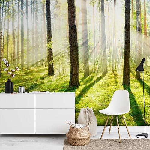Coole Tapeten, Naturtapete, Wandbild, Wald-Wandverkleidung, Aufkleber, abziehen und aufkleben, entfernbares PVC/Vinyl-Material, selbstklebend/Kleber erforderlich, Wanddekoration für Wohnzimmer, Image