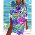 Hawaiihemd Damen Hemd Bluse Blumen Casual Festtage Strand Taste Bedruckt Blau Langarm Modisch Hawaiianisch Hemdkragen Frühling Herbst