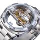 Forsining doppelseitige transparente Uhren, goldenes Luxus-Lederarmband, mechanische Herrenuhr