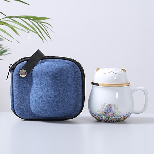 Reise-Teeset aus Keramik, tragbare Teetasse mit Glückskatze – perfekt für Reisen, Büro oder als Geschenk! Image