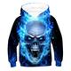 Kinder Jungen Halloween Kapuzenshirt Langarm 3D-Druck Totenkopf Motiv Tasche Blau Kinder Oberteile Herbst Winter Aktiv Basic Cool Schulanfang Täglich Innen Halloween 2-12 Jahre