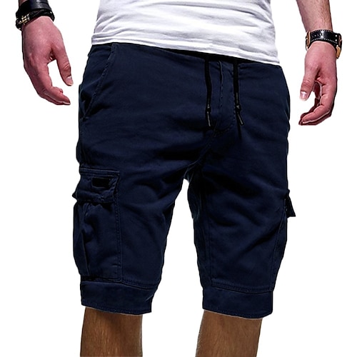 Herren Cargo-Shorts Wander-Shorts Kordelzug Mehrere Taschen Elastisches Kordelzugdesign Einfach Knielang Alltagskleidung Wochenende Streetwear Basic Lässig Schwarz Weiß Mikroelastisch Image