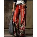 Damenmode Culottes Jeans mit weitem Bein Breites Bein Seitentaschen Aufdruck Hosen in voller Länge Lässiges Wochenende Mikroelastisch Schmetterling Batik Komfort Lose Aprikose 2xl