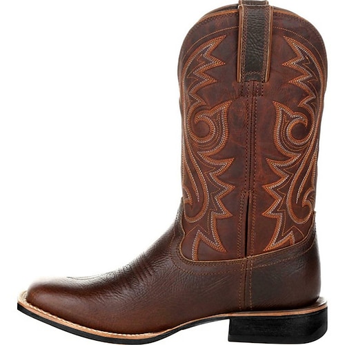 braune Western-Cowboystiefel für Herren – Kunstleder mit aufwendiger Stickerei, klassischer quadratischer Zehenpartie und Schichtabsatz für Rodeo und den Alltag Image