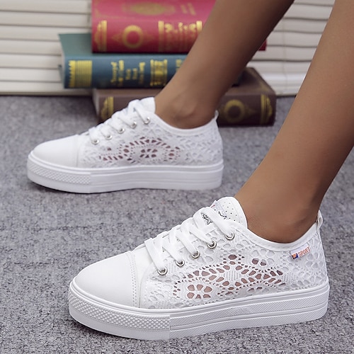 Weiße Freizeit-Sneakers mit Schnürung für Damen mit atmungsaktivem Mesh-Design für Komfort und Stil im Alltag Image