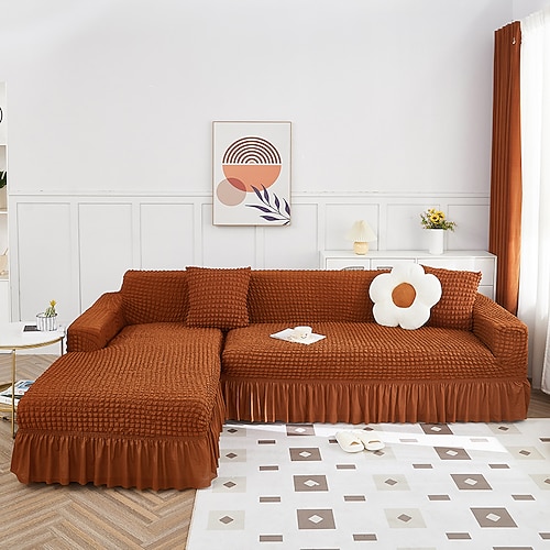 Stretch-Sofabezug, Schonbezug, Jacquard, elastisch, Sofagarnitur, Sessel, Zweisitzer, 4- oder 4- oder 3-Sitzer, Burgunderrot, L-Form, Weiß, Grau, Schwarz, einfarbig, weich, strapazierfähig, waschbar Image