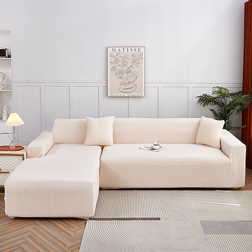 Stretch-Sofabezug, Schonbezug, Jacquard, elastisch, Sofagarnitur, Sessel, Zweisitzer, 4- oder 4- oder 3-Sitzer, Burgunderrot, L-Form, Weiß, Grau, Schwarz, einfarbig, weich, strapazierfähig, waschbar Image