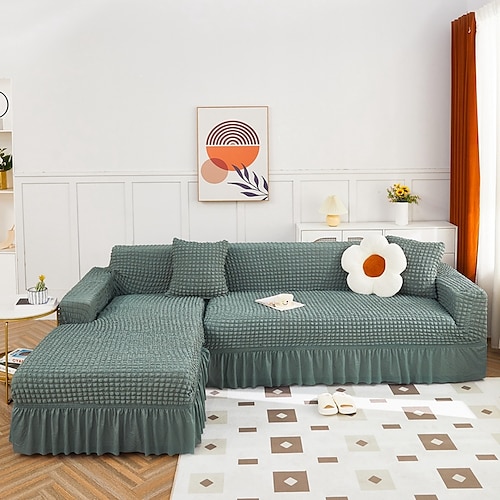 Stretch-Sofabezug, Schonbezug, Jacquard, elastisch, Sofagarnitur, Sessel, Zweisitzer, 4- oder 4- oder 3-Sitzer, Burgunderrot, L-Form, Weiß, Grau, Schwarz, einfarbig, weich, strapazierfähig, waschbar Image