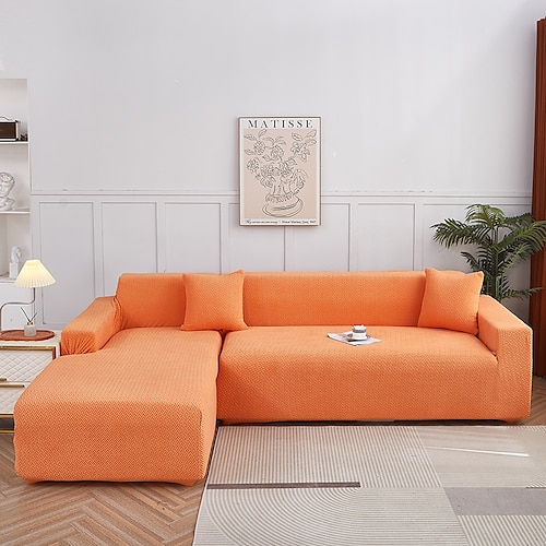 Stretch-Sofabezug, Schonbezug, Jacquard, elastisch, Sofagarnitur, Sessel, Zweisitzer, 4- oder 4- oder 3-Sitzer, Burgunderrot, L-Form, Weiß, Grau, Schwarz, einfarbig, weich, strapazierfähig, waschbar Image