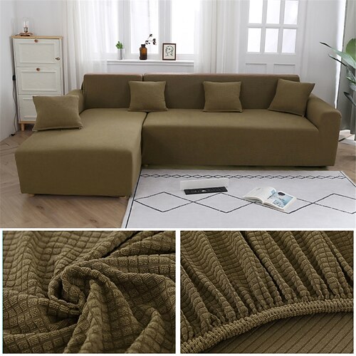 Stretch-Sofabezug, Schonbezug, Jacquard, elastisch, Sofagarnitur, Sessel, Zweisitzer, 4- oder 4- oder 3-Sitzer, Burgunderrot, L-Form, Weiß, Grau, Schwarz, einfarbig, weich, strapazierfähig, waschbar Image