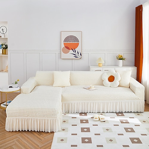 Stretch-Sofabezug, Schonbezug, Jacquard, elastisch, Sofagarnitur, Sessel, Zweisitzer, 4- oder 4- oder 3-Sitzer, Burgunderrot, L-Form, Weiß, Grau, Schwarz, einfarbig, weich, strapazierfähig, waschbar Image