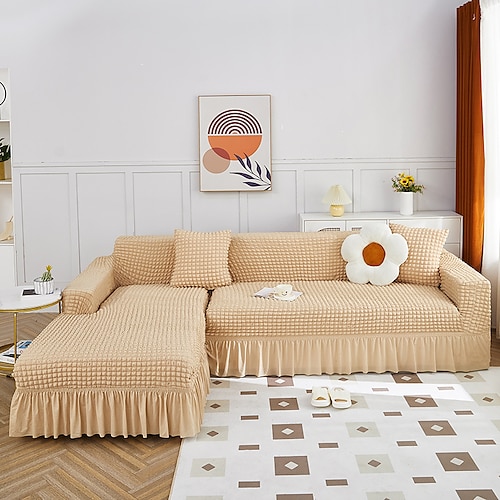 Stretch-Sofabezug, Schonbezug, Jacquard, elastisch, Sofagarnitur, Sessel, Zweisitzer, 4- oder 4- oder 3-Sitzer, Burgunderrot, L-Form, Weiß, Grau, Schwarz, einfarbig, weich, strapazierfähig, waschbar Image