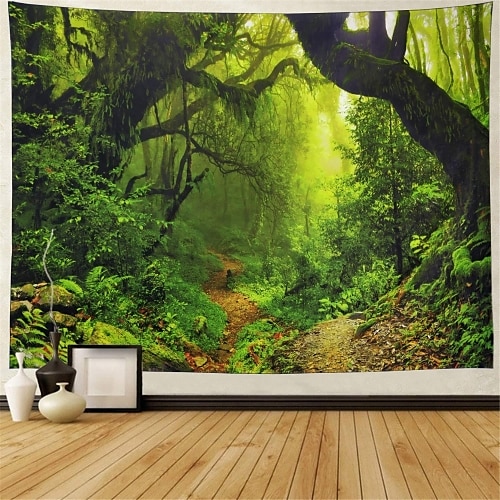 Wandteppich zum Aufhängen, zauberhafter Wald, Natur, grüner Baum, Regenwald, Landschaft, Wandkunst, großer Wanddeko, Fotografie, Hintergrund, Decke, Vorhang, Zuhause, Schlafzimmer, Wandtuch XXL Natur Image