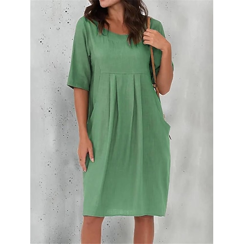 Damen Minikleid Shiftkleid Baumwoll-Leinen-Kleider Freizeitkleid Basic Modern Täglich Wochenende Lässiger Schnitt Einfach Halbarm Rundhalsausschnitt Blau Schwarz Wein Grün Sommer Frühling Image