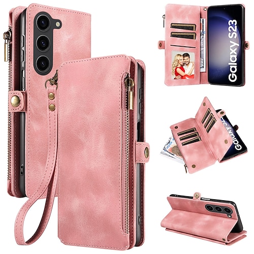 Handy Hülle Handyhüllen Für Samsung Galaxy S24 S23 S22 S23 FE S21 Ultra Plus S20 Brieftaschenhülle Mit Ständer Reisverschluss Kartenfach PU-Leder