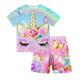 2 Stück kinderkleidung Mädchen T-Shirt Shorts Kleidungsset Outfit Tier Einhorn Kurzarm Rundhalsausschnitt Set Outdoor Aktiv Modisch Kuschelig Sommer Frühling 3-13 Jahre Rosa