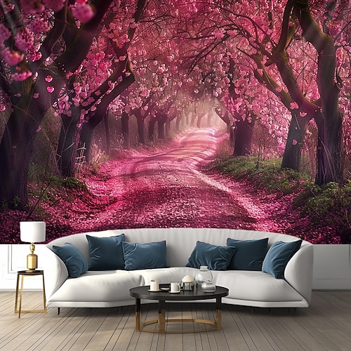 Kirschblütenwald hängender Wandteppich, Wandkunst, großer Wandteppich, Wanddekoration, Fotografie, Hintergrund, Decke, Vorhang, Zuhause, Schlafzimmer, Wohnzimmer, Dekoration Wandtuch XXL Natur Image