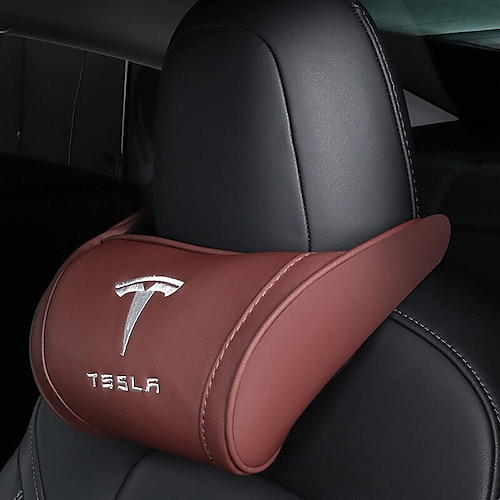 Starfire 1 Pack echtes Leder hängendes Autositzkissen Nackenstütze Kopfstütze für Tesla 3 s x y Modelle schwarz rot Kaffeefarben optional Image