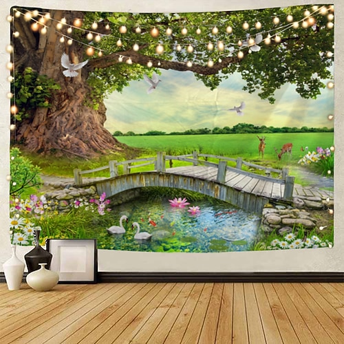 Wandteppich schöne hölzerne Leiter Wasserfall Landschaft Tapisserie hängen Stoff Hintergrund Stoff dekorative Stoff hängen Stoff Wandtuch XXL Natur Image