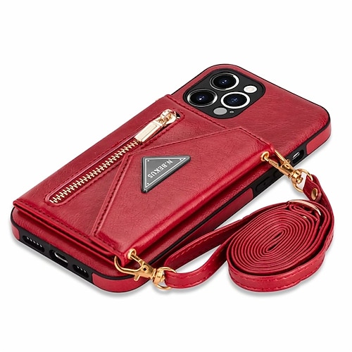 Handy Hülle Handyhüllen Für iPhone 17 Pro Max 17 Air 16 15 14 Pro Max Plus 16e 13 12 11 Pro Max Mini Brieftaschenhülle mit Trageriemen Kartenfach Stoßfest Einfarbig PU-Leder Image